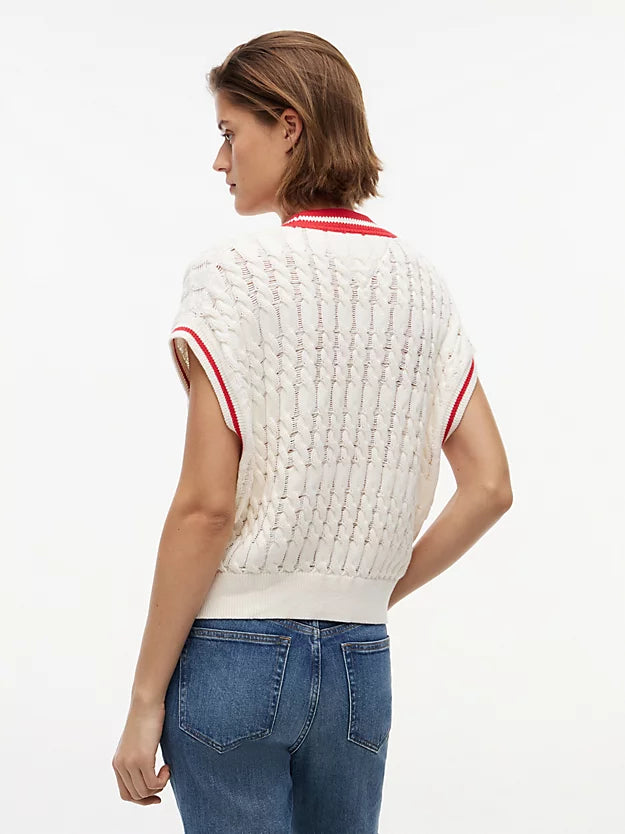 Cable Knit V-Neck Oversized Sweater Vest