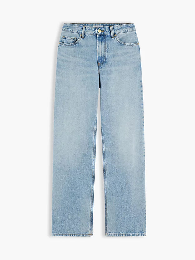 Gold-Tone Button Mid Rise Loose Straight Jeans