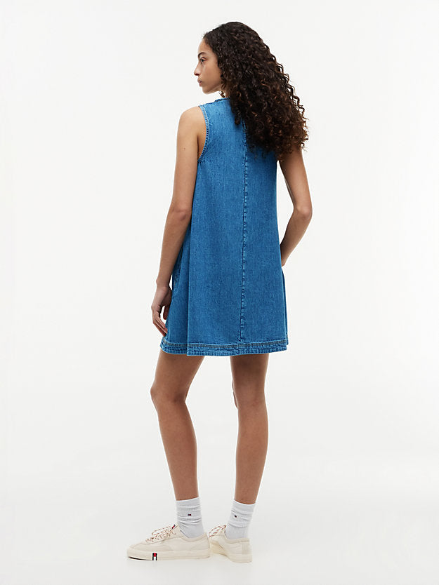 Chambray Sleeveless Mini A-Line Dress