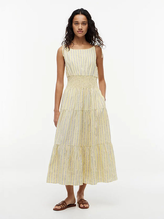 Self-Tie Strap Smock Midi Dress
