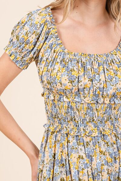 Robe longue bouffante froncée à imprimé floral Mittoshop