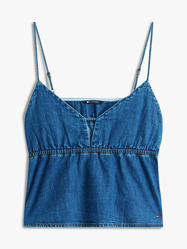 Chambray Spaghetti Strap Slim V-Neck Top