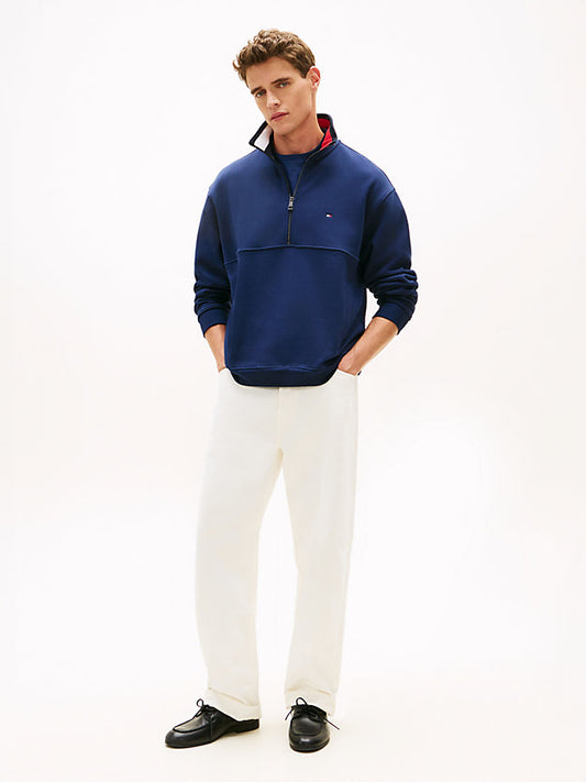 Colour-Blocked Collar Terry Quarter-Zip Jumper