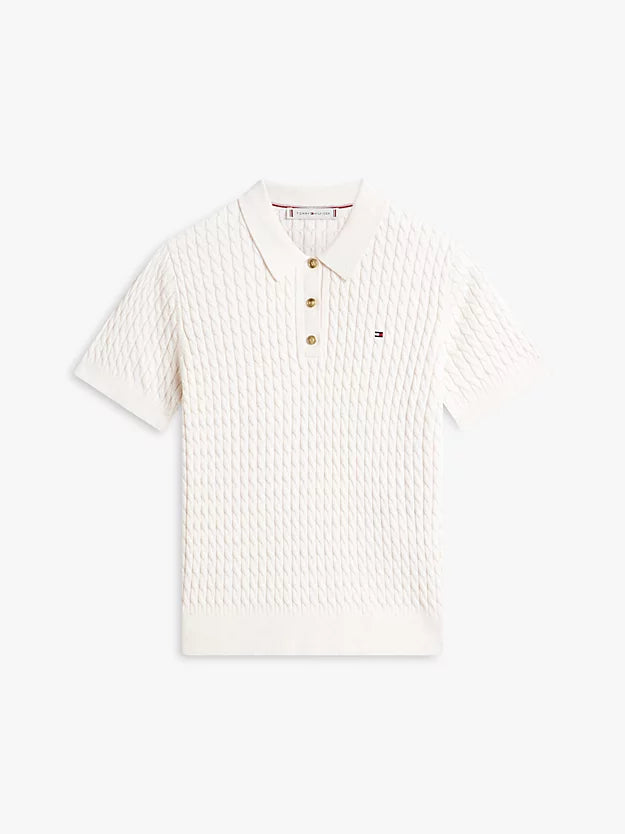 Cable Knit Short Sleeve Polo Jumper