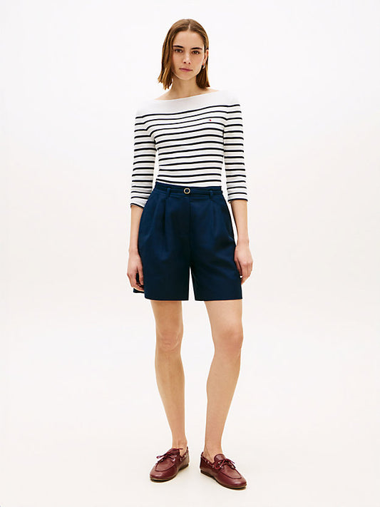 Slim Three-Quarter Sleeve Boat Neck T-Shirt