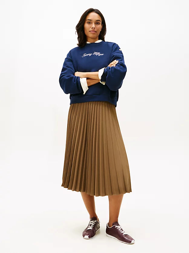 Tonal Flag Waistband Pleated Midi Skirt