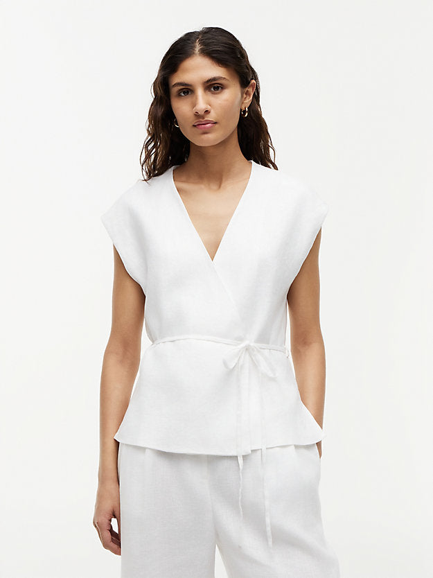 Linen Blend Tie Wrap Waistcoat