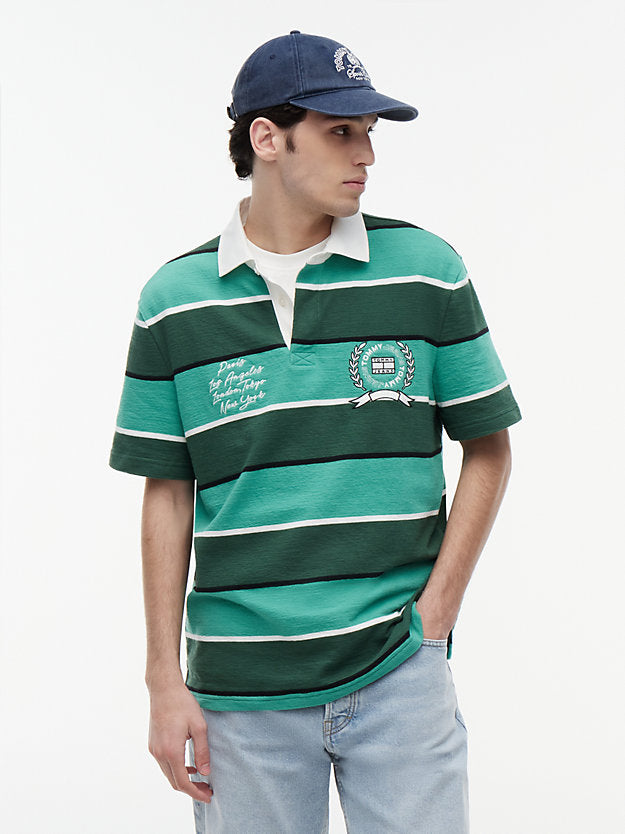 Relaxed Fit Rugby Stripe Embroidery Polo Shirt