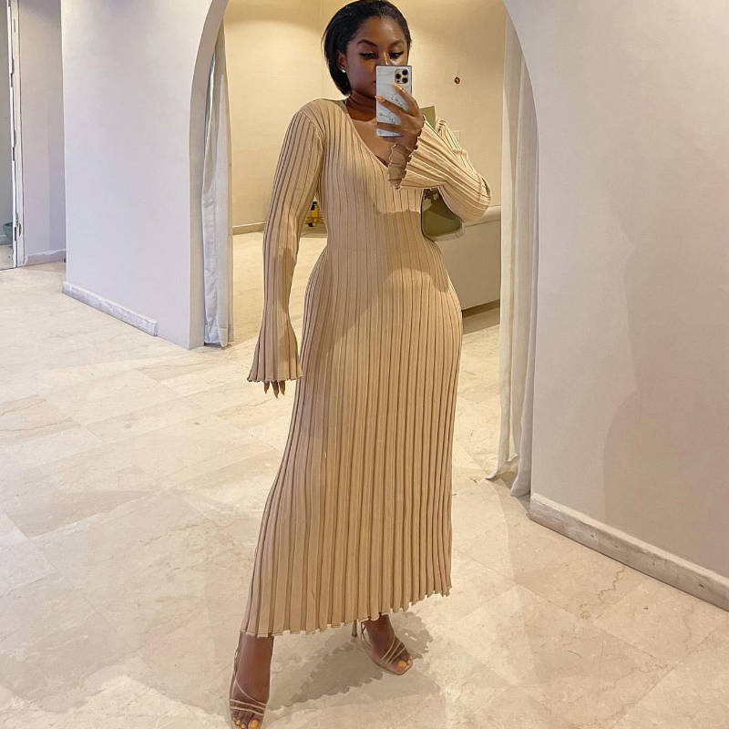 Robe Midi en Tricot à Manches pour l'Automne (Achetez-en 2, Livraison Gratuite)