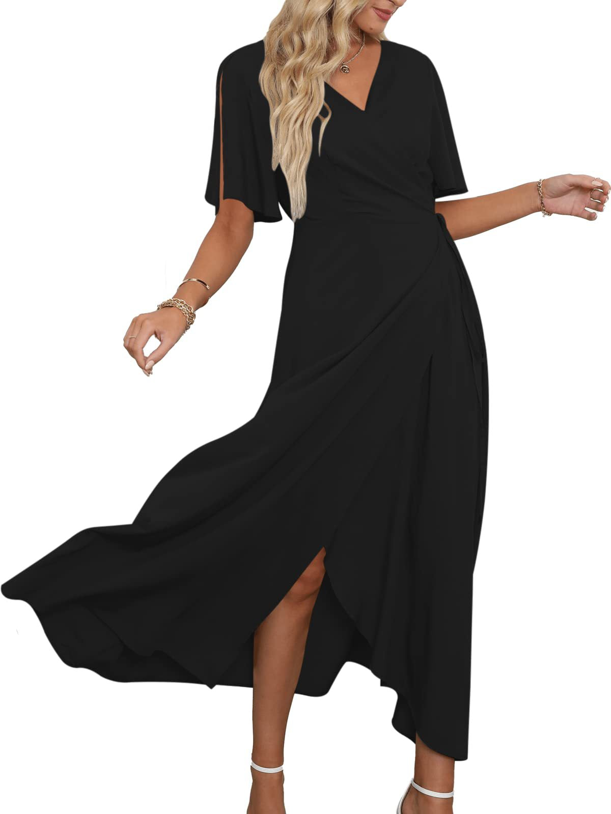 Robe longue fendue col V