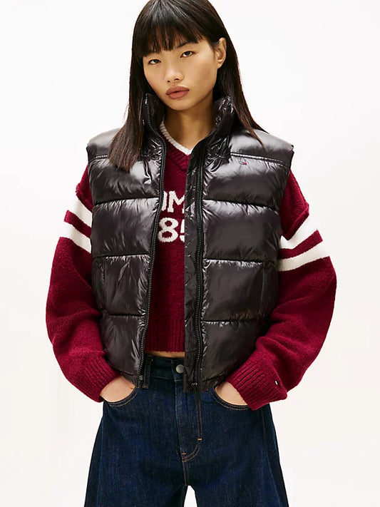 Flag Embroidery Shiny Puffer Gilet