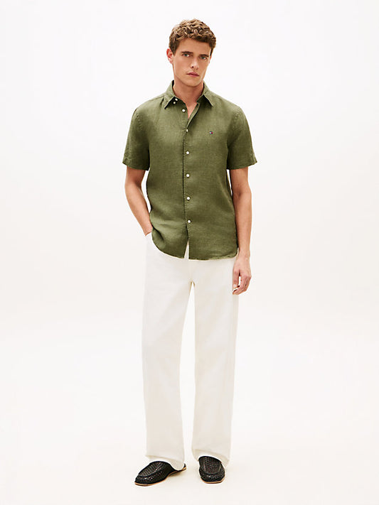 Regular Fit Washed Linen Short Sleeve Shirt