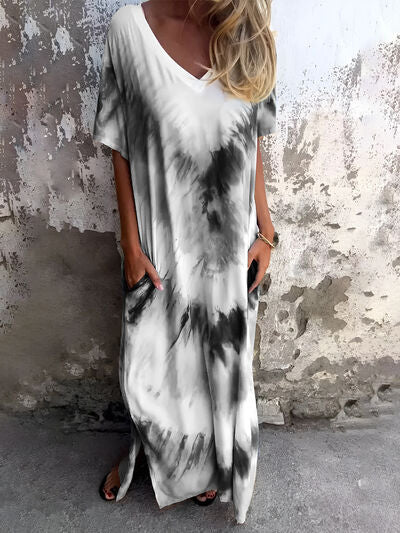 Robe courte à poches et manches courtes, tie-dye, taille standard