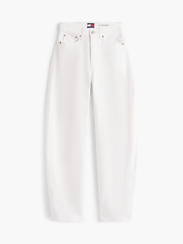 Mid Rise Twist Seam Barrel Leg White Jeans