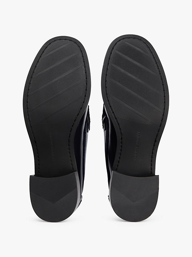 Shiny Leather Block Heel Penny Loafers