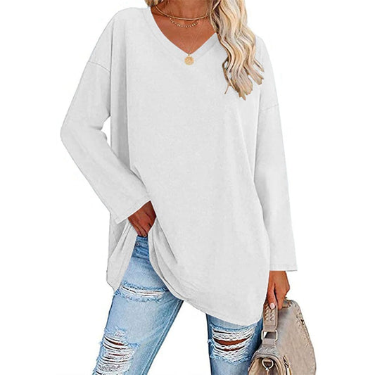 Haut ample à manches longues et col en V tendance pour femme (achetez-en 3, livraison gratuite)