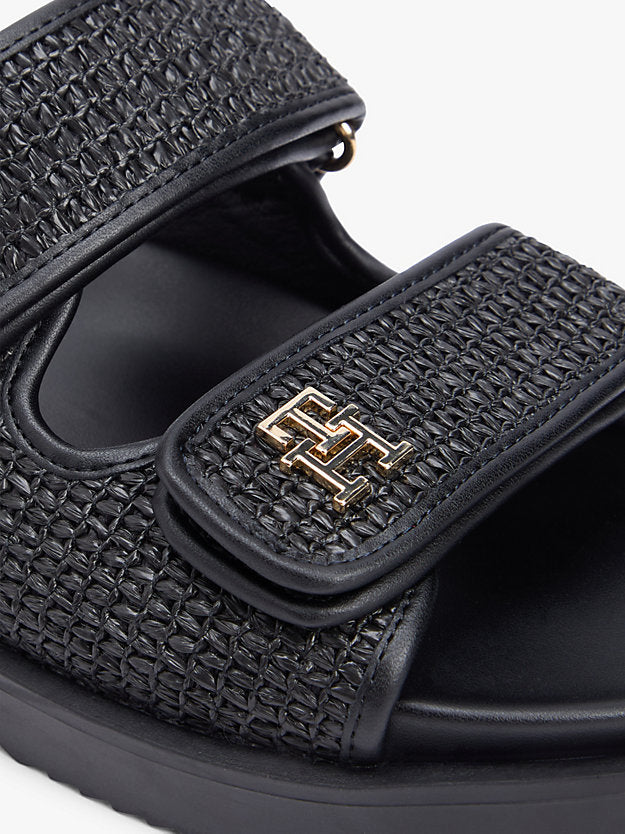 Raffia Monogram Double Strap Sandals