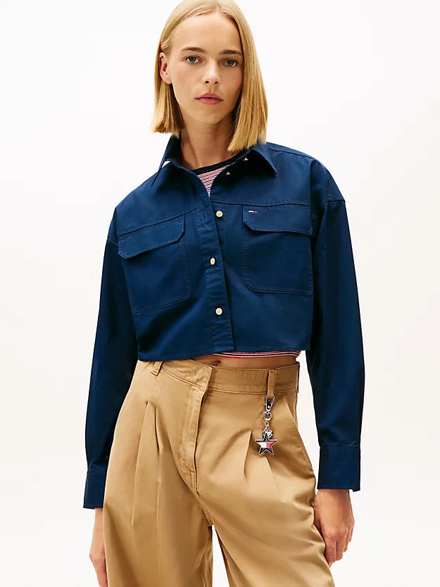 Oversized Fit Twill Cropped Utility Shirt