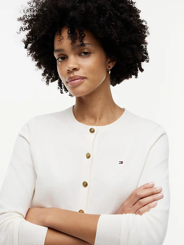 Fine Knit Jersey Crew Neck Cardigan
