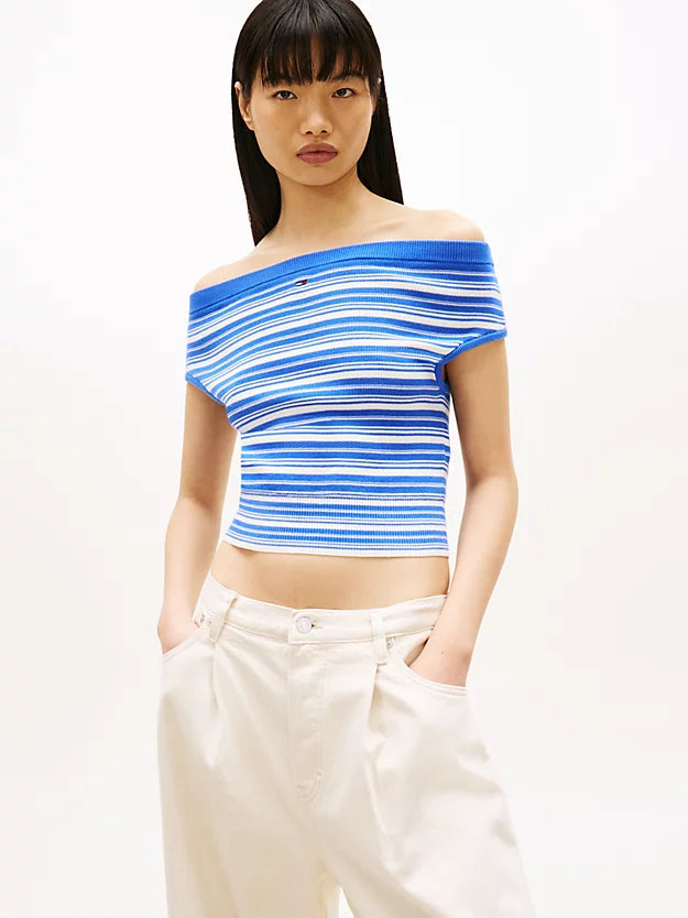 Stripe Off-The-Shoulder Slim Jumper