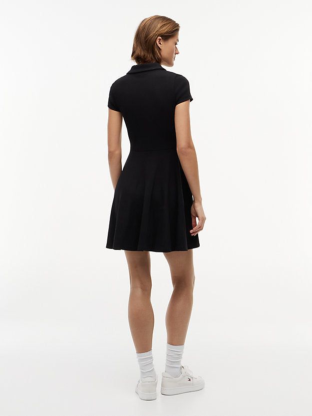 Ribbed Fit And Flare Mini Polo Dress