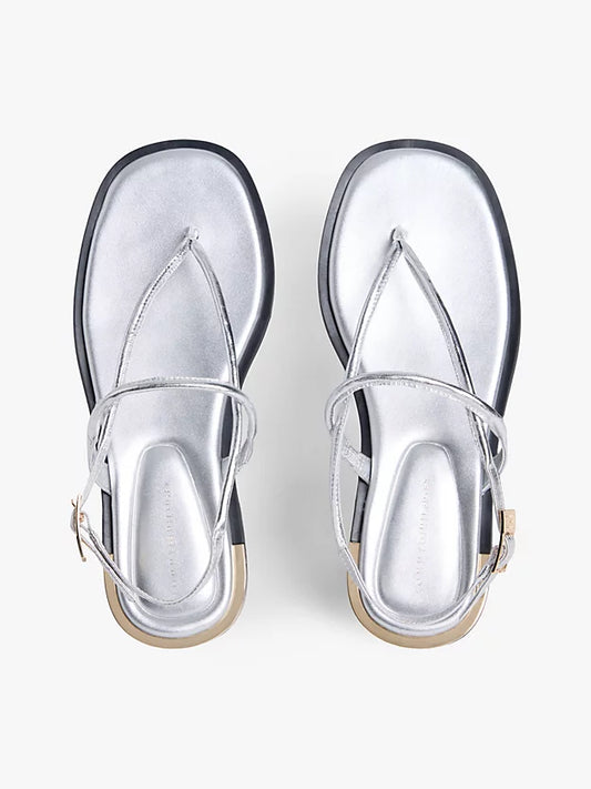 Metallic Leather Toe Post Flat Sandals