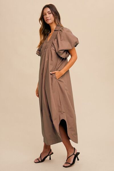Annie Wear Midikleid mit gesmokten Puffärmeln