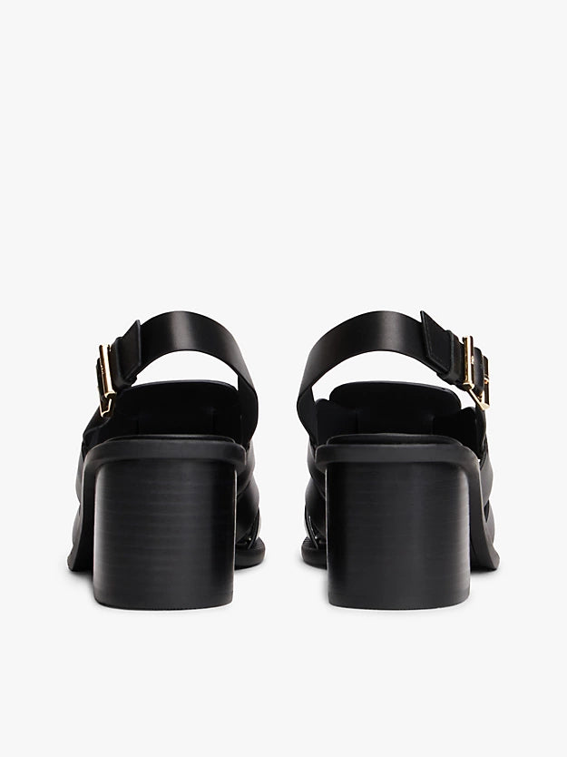 Leather Crest Block Heel Sandals