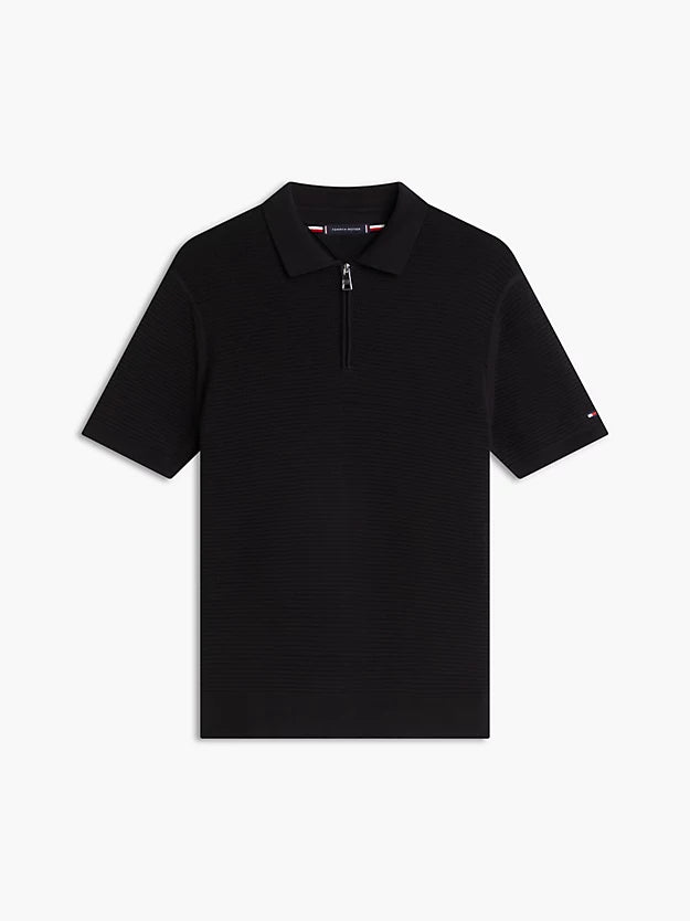Regular Fit Textured Knit Zip Polo Shirt