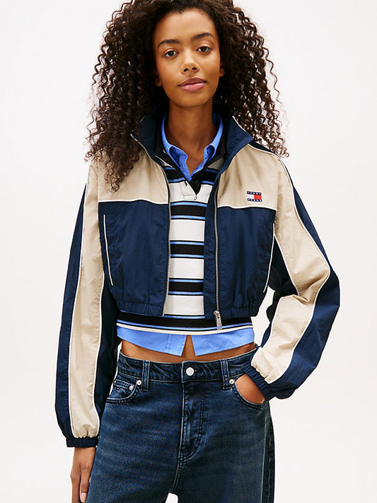 Badge Colour-Blocked Piping Crinkle Jacket