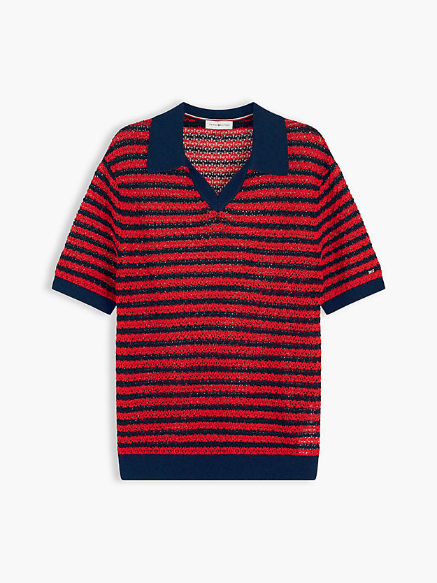 Pointelle Relaxed Short Sleeve Polo Jumper