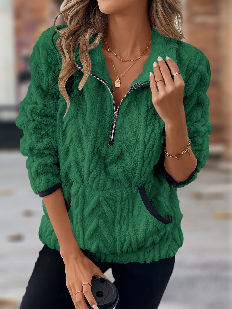 🎄Weihnachts-SALE🔥 2024 Damen Jacke mit Revers, halbem Reißverschluss und Plüschtasche
