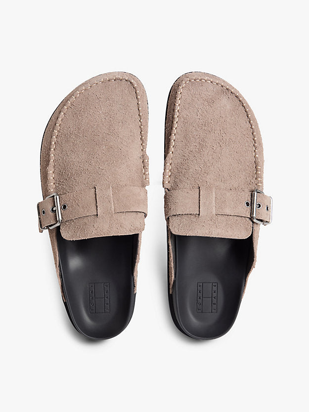 Textured Washed Suede Loafer Mules