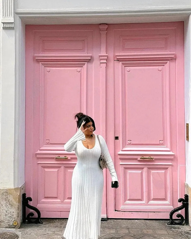 Robe Midi en Tricot à Manches pour l'Automne (Achetez-en 2, Livraison Gratuite)