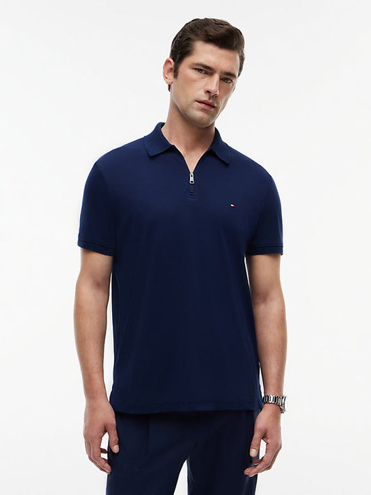 Regular Fit Interlock Knit Zip Polo Shirt
