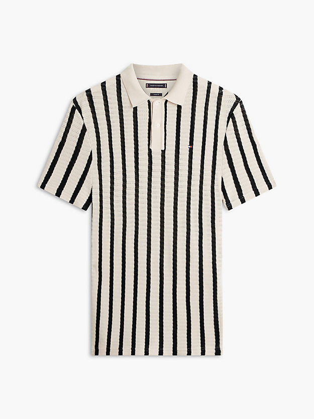 Relaxed Fit Open Knit Polo Shirt