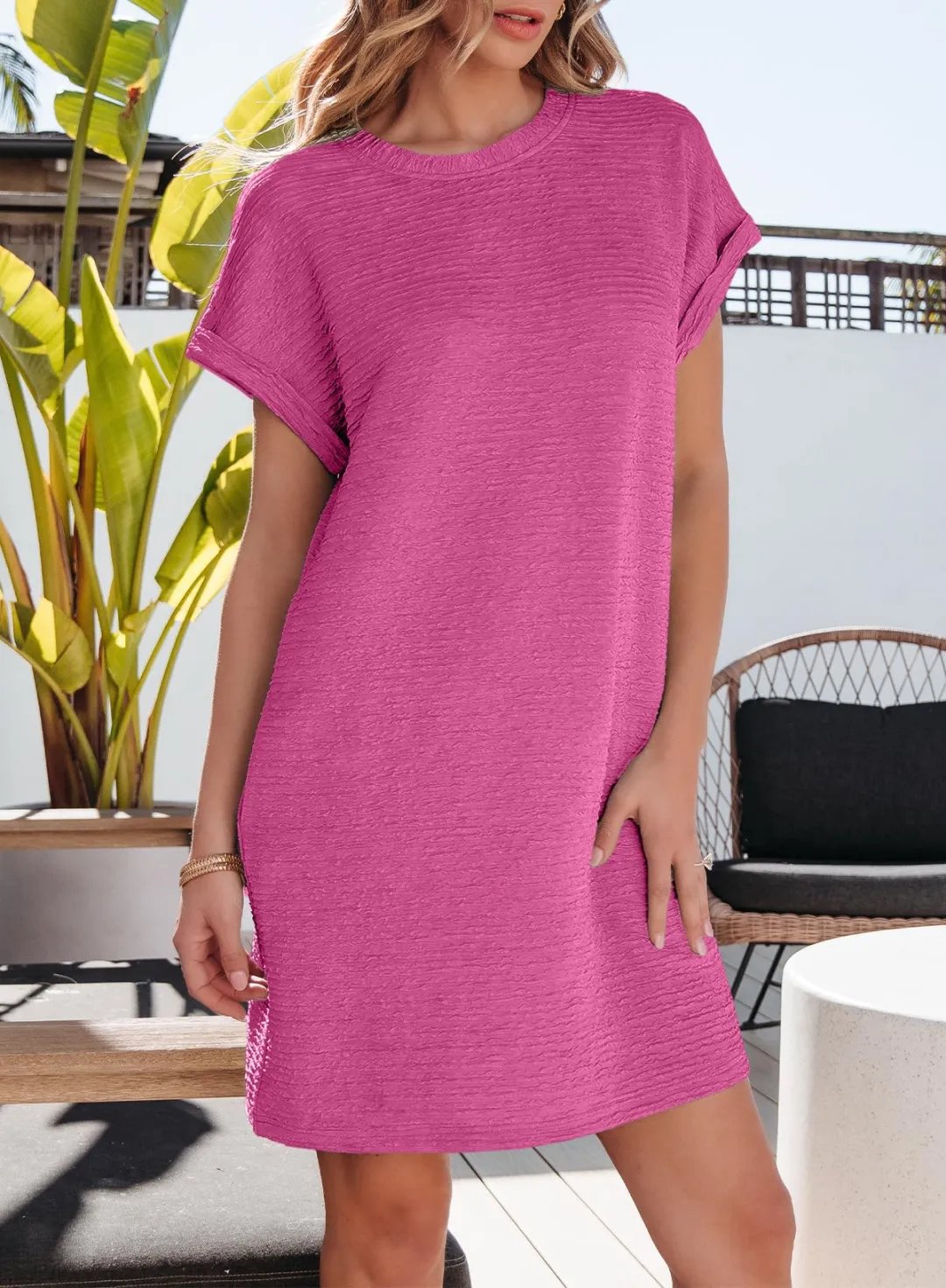 2025 Neues leichtes Sommerkleid für Damen mit kurzen Ärmeln und Taschen