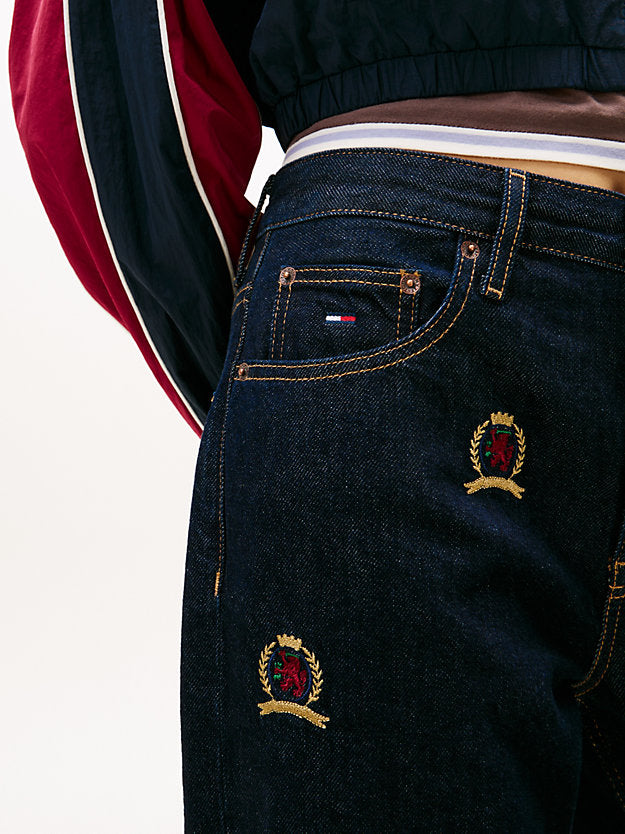Mia Crest Embroidery Relaxed Straight Leg Jeans