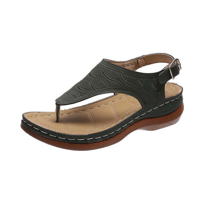 Sandales compensées orthopédiques brodées confortables, sandales de marche en cuir
