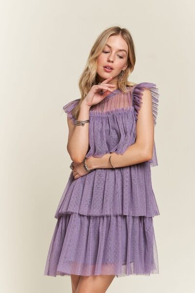ADORA Robe en maille à volants superposés et manches courtes