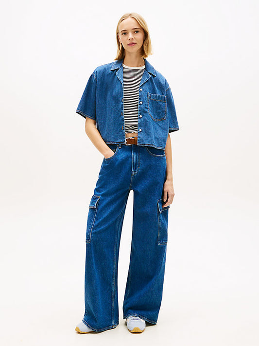Relaxed Fit Chambray Cropped Shirt