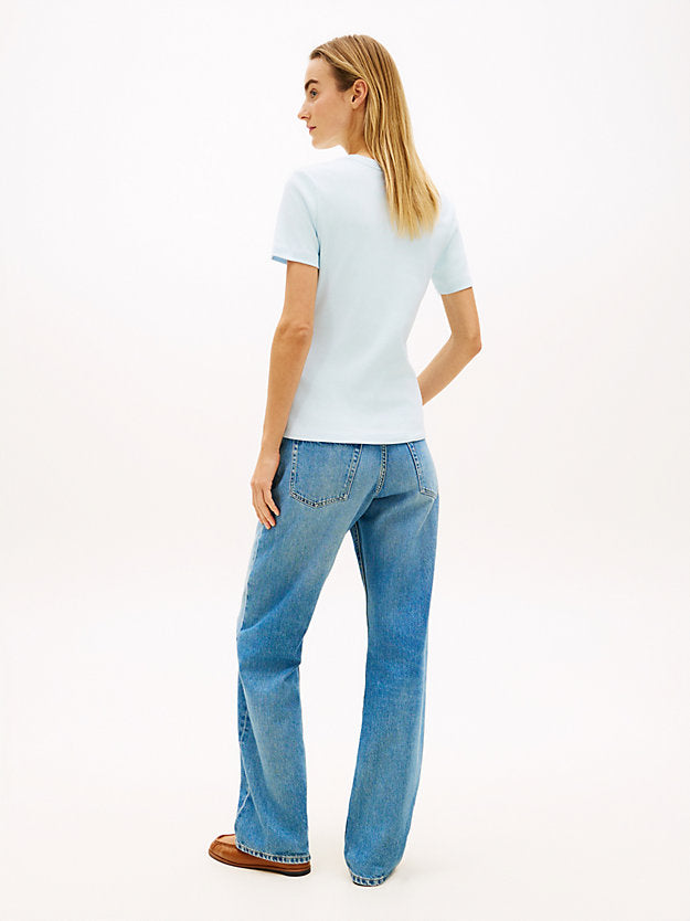 Flag Embroidery Slim Crew Neck T-Shirt