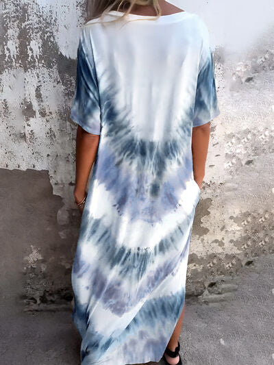Robe courte à poches et manches courtes, tie-dye, taille standard