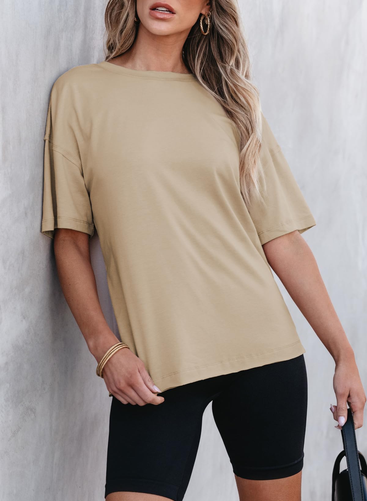 T-shirt Femme Col Rond Manches Courtes Couleur Unie (Achetez 2 pour la livraison gratuite)