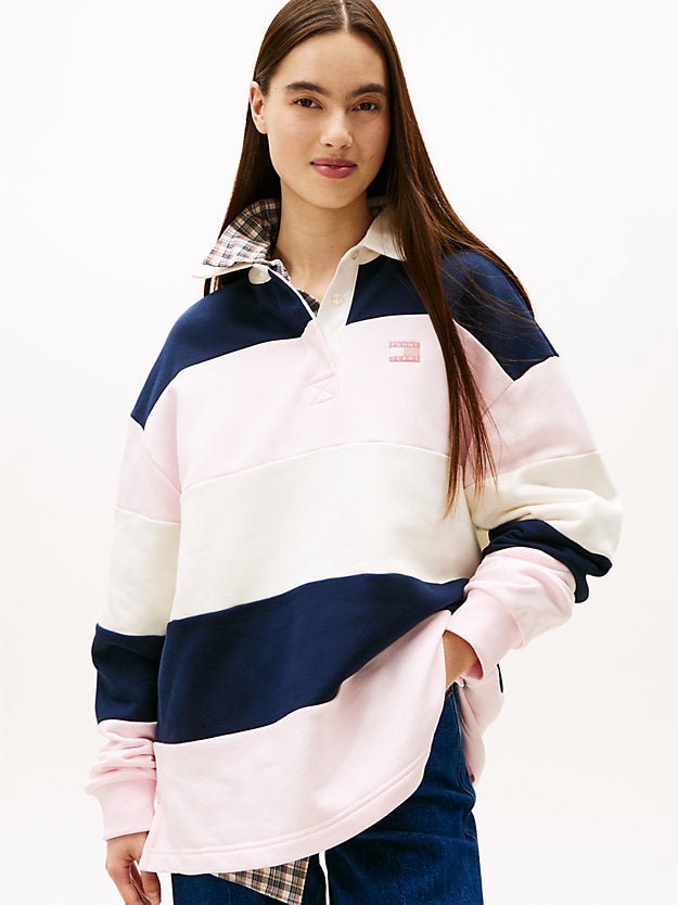 Badge Stripe Oversized Rugby Shirt