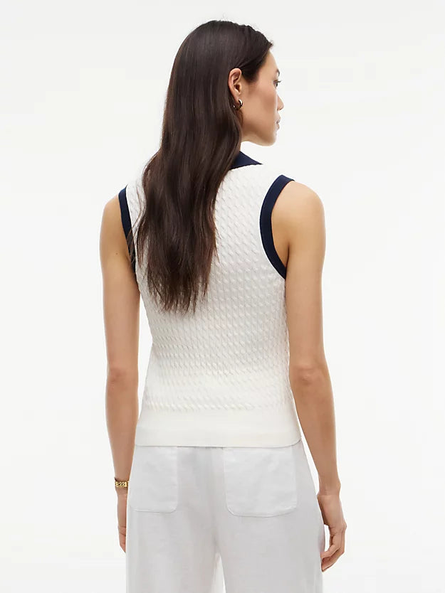 Cable Knit Slim Sleeveless Polo Jumper