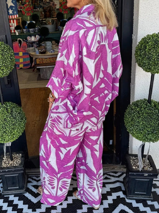 Neu🔥Damen zweiteiliger Freizeitanzug mit Blumenmuster und lockerer Passform
