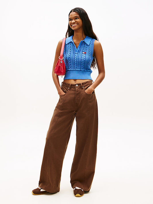 Washed Canvas Mid Rise Loose Jeans