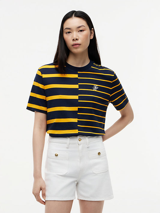 Mixed Stripe Relaxed Crew Neck T-Shirt