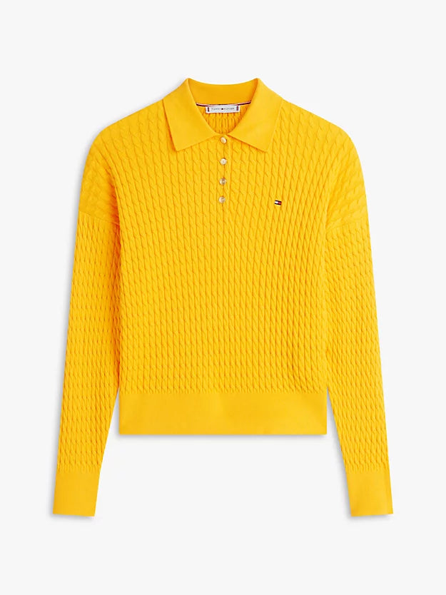 Cable Knit Relaxed Polo Jumper